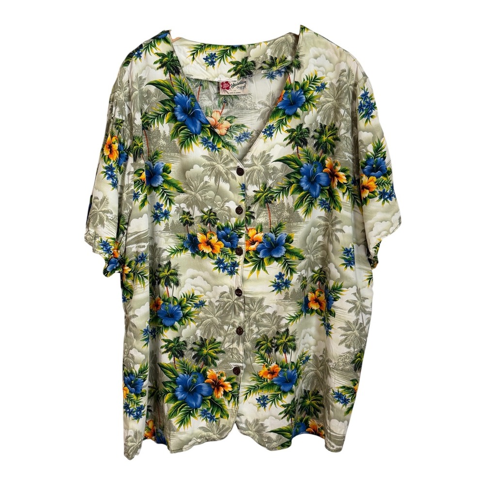 Hilo Hattie Hawaiian Original Shirt Womens Size 3X Green Blue Tropical Aloha